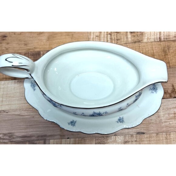 Johann Haviland Bavaria Germany Blue Floral Porcelain Gravy Boat With Attached U - Picture 4 of 6